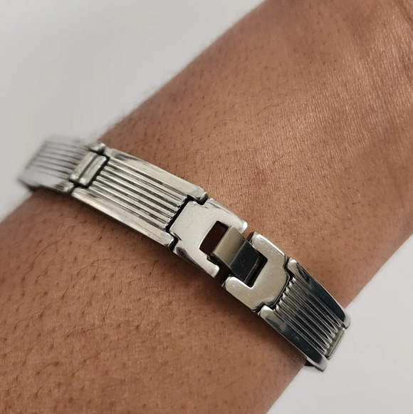 Men's Beautiful Silver Vintage Link Chain Bracelet Heavyweight Metal - Picture 3 of 10